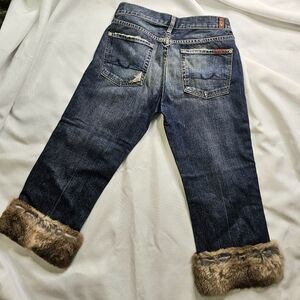 🔥"7 For All Mankind" Denim Croped Jeans with 100% Rabbitt Fur Cuffs